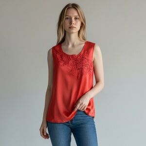 Luisa Spagnoli Italian designer orange flower silk sleeveless top NWOT L/XL